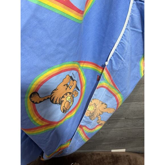 Vintage Garfield 1978 Blue Rainbow Fitted Sheet 53”x73” Made In USA READ - Picture 5 of 6